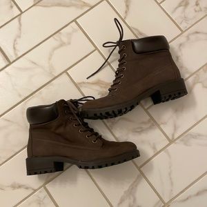 Brown lace up ankle booties